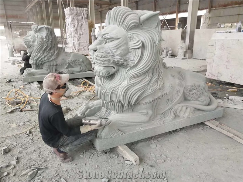 China Factory Granite Handcarved Lion Sculptures Garden Stone Carvings
