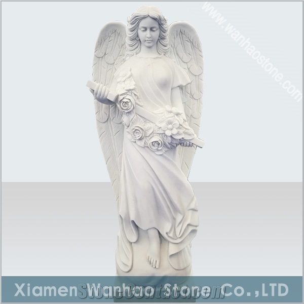 China White Marble Angel Monument&Tombstone,Headstone with Sculptures