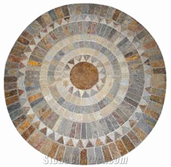 Colorful Stone Waterjet Medallion,Slate Mosaic Floor Tiles