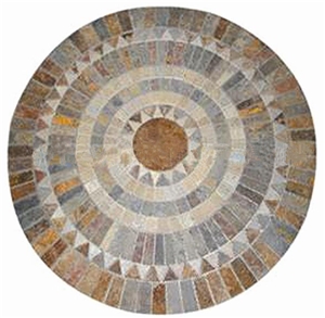 Colorful Stone Waterjet Medallion,Slate Mosaic Floor Tiles