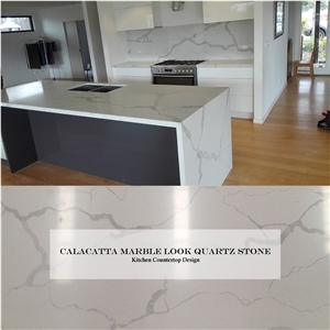 Wholesale Kichen Countertop Design Calacatta Marble Look White Quartz Stone