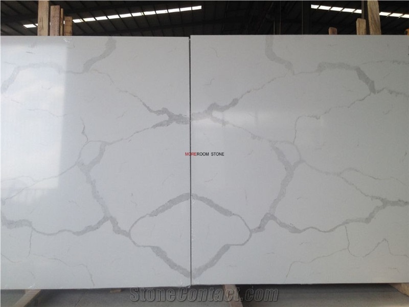 Wholesale Kichen Countertop Design Calacatta Marble Look White Quartz Stone