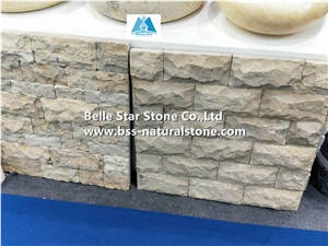Beige Limestone Mushroom Stone Wall Tile,Mushroom Pillar Wall Cladding