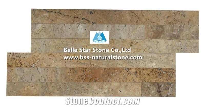 Beige Travertine 18x35cm S Stone Panels,Stacked Stone Cladding Veneer