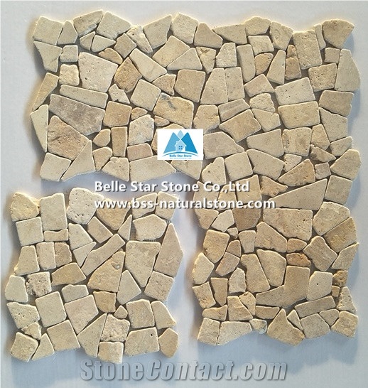 Beige Travertine Gravel Mosaic Tiles,Wall Mosaic,Floor Mosaic