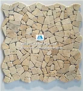 Beige Travertine Gravel Mosaic Tiles,Wall Mosaic,Floor Mosaic