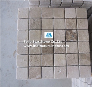 China Travertine Stone Mosaic Tiles, Split Wall / Floor Mosaic Pattern