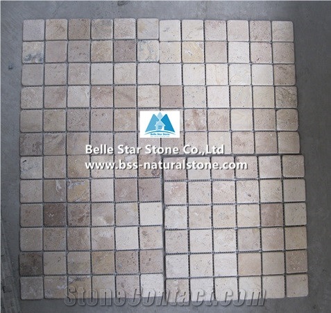 China Travertine Stone Mosaic Tiles, Split Wall / Floor Mosaic Pattern