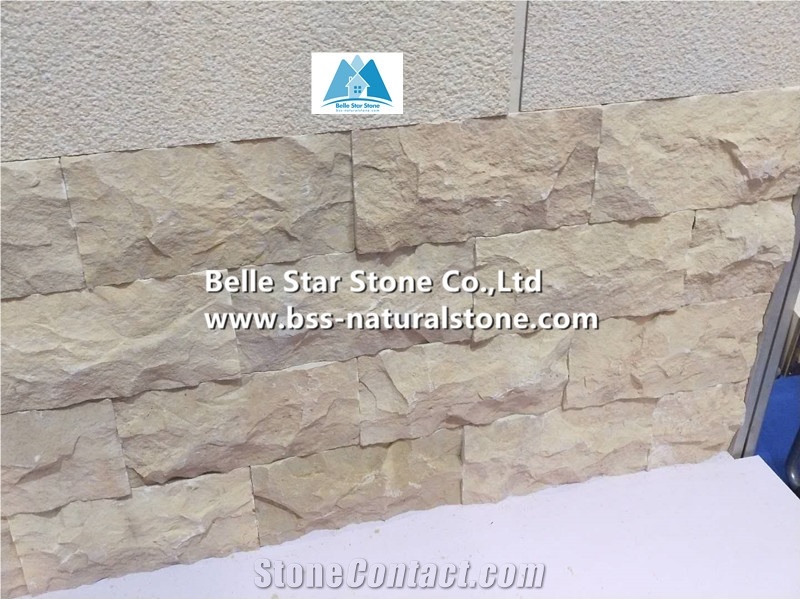 Cream Limestone Mushroom Stone,Split Face Mushroom Wall Stone Cladding