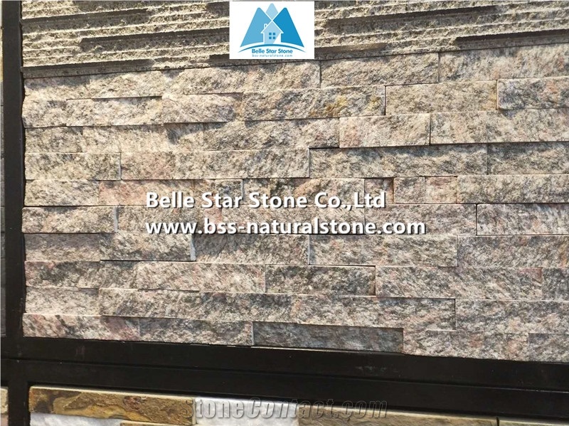 Rose Granite Culture Stone Wall Cladding,Splitface Ledger Stone Panels