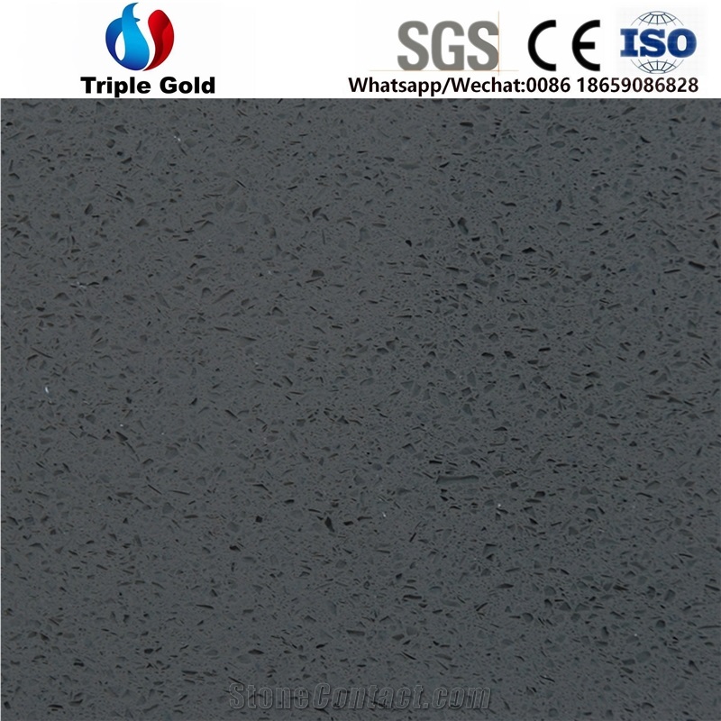 Artificial Crystal Pure Black Quartz Engineered Slabs,Tiles for Countertop