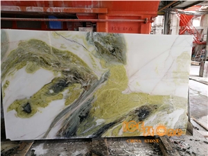China Dreaming Green Bookmatch Crystal Transparency Marble Slabs Tiles