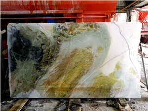 China Dreaming Green Bookmatch Crystal Transparency Marble Slabs Tiles