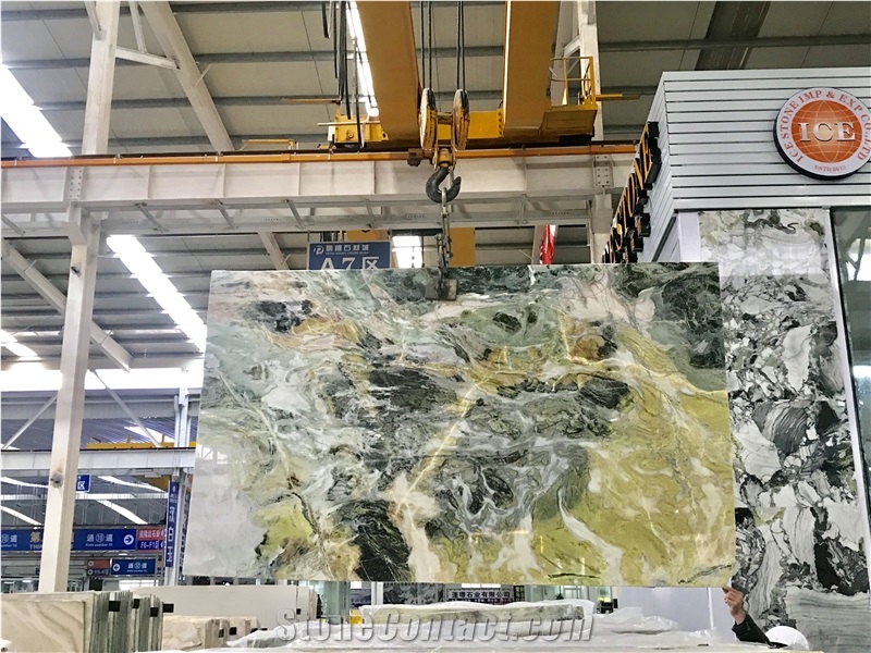 China Marble Dreaming Green Yellow&Green Polished Slabs Laxury Stone
