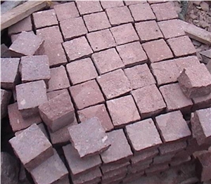 Chinese Red Porphyry Cube Stone, China Red Porphyry Cobble Stone