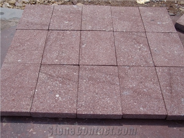 Chinese Red Porphyry Cube Stone, China Red Porphyry Cobble Stone