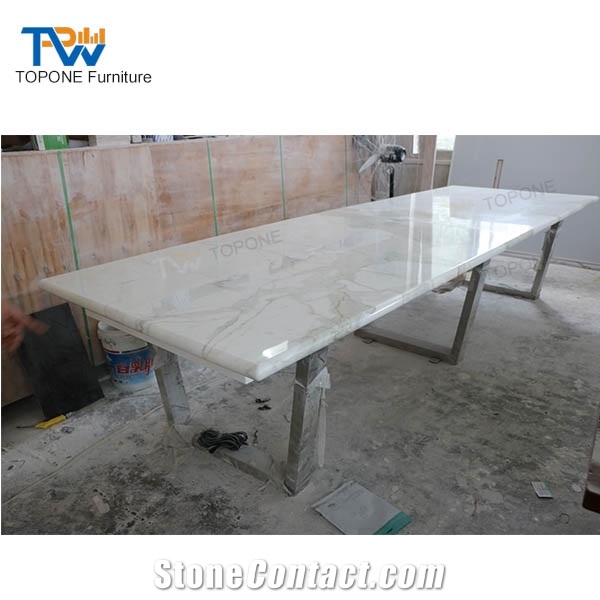 Customized Quartz Surface Calacatta White Conference Table Tops Design