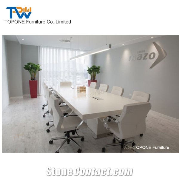 Customized Quartz Surface Calacatta White Conference Table Tops Design