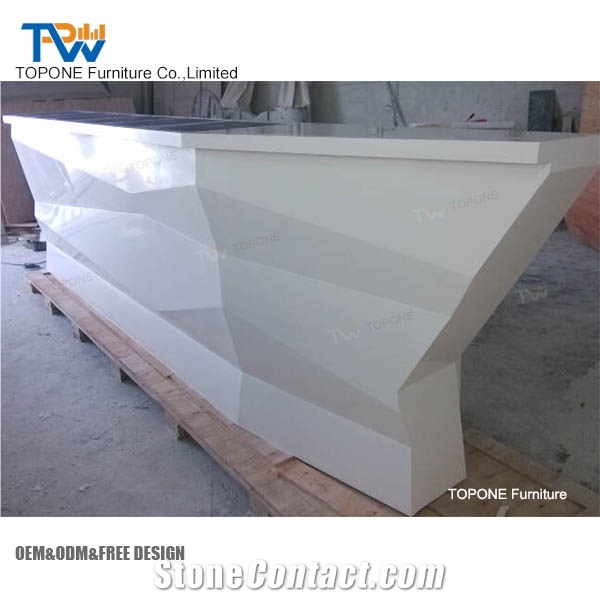 Topone Furniture White Diamond Design Modern Marble Stone Bar Counter