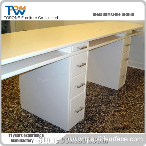 White High Gloss Curved Stone Office Executive Desk From China