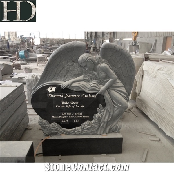 Monument Headstone Black Granite Angel Tombstone for Usa Market