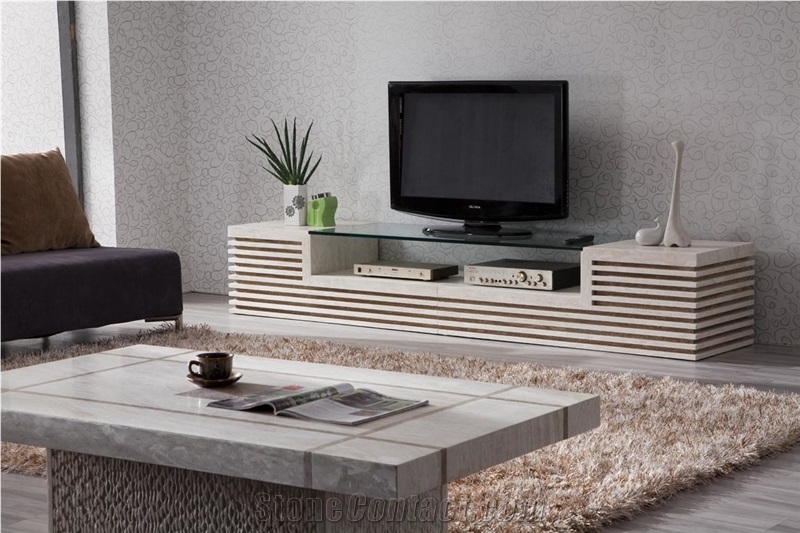 Beige Travertine Tv Stand Table Furniture,Cream Stone Modern Design