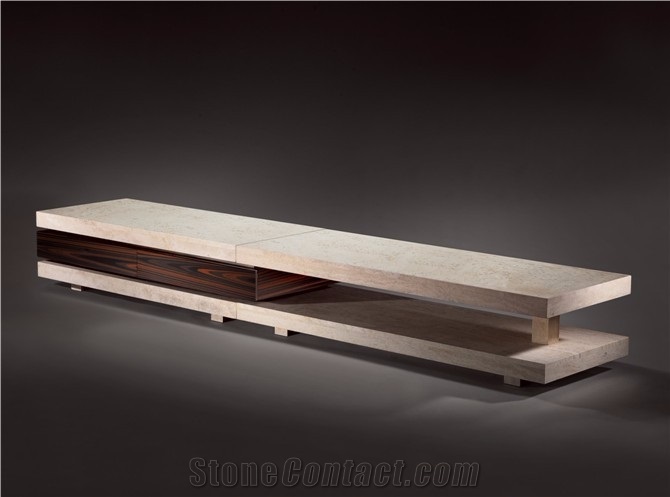 Beige Travertine Tv Stand Table Furniture,Cream Stone Modern Design