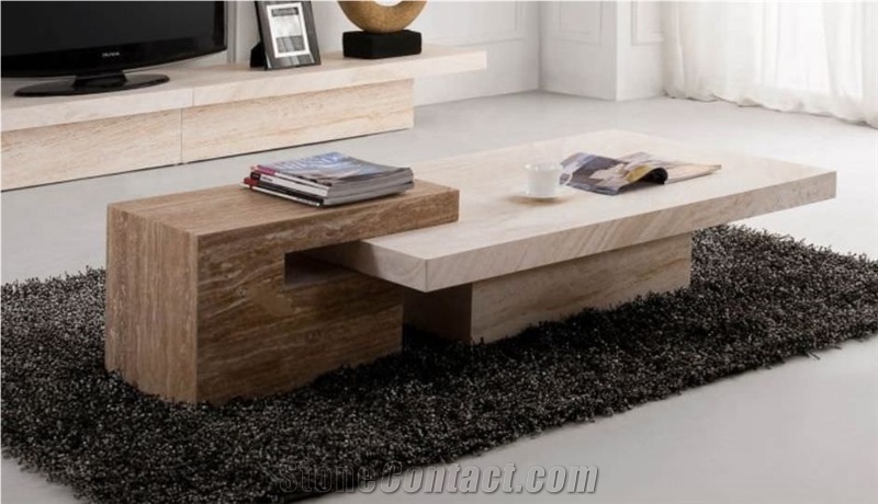 Brown Travertine Tv Stand Table Living Room Stone Furniture,Modern Style