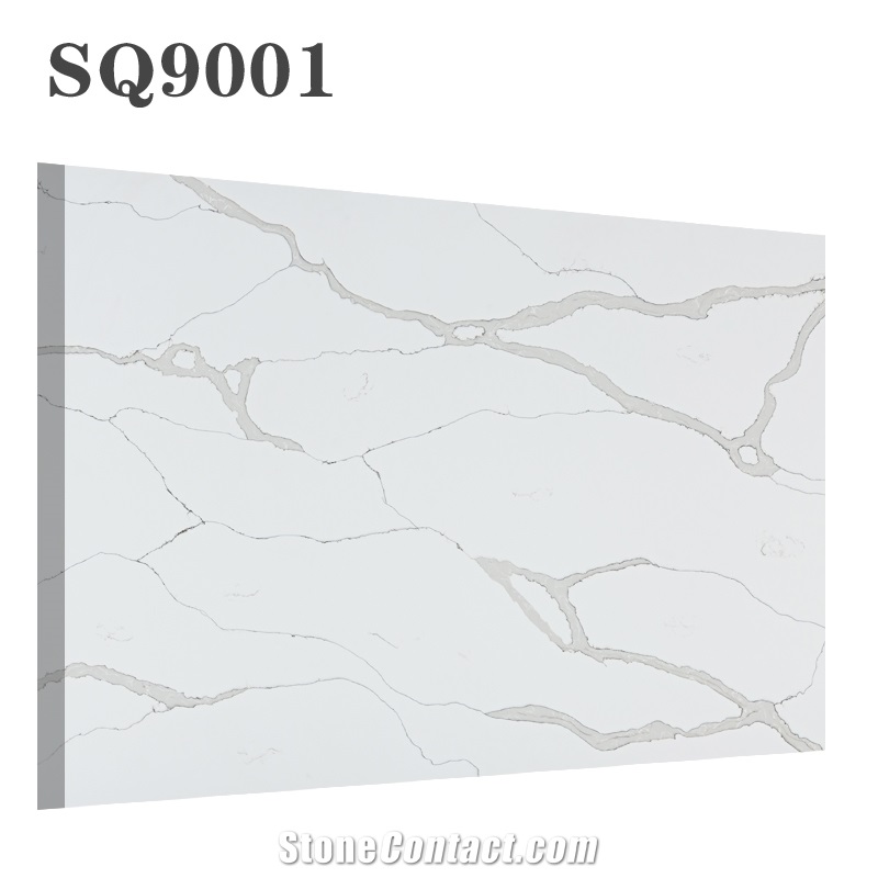 White Calacatte Artificial Quartz Stone with Solid Surface for Top