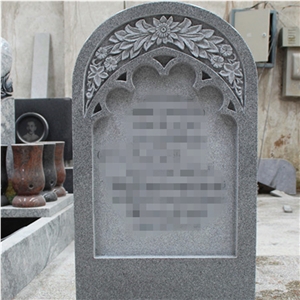 G633 Grey Granite Carving Flower Upright Tombstone