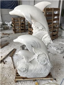 Hand Carved Marble Dolphin, Stone Sculpture