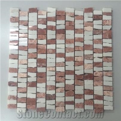 Red Milk White Marble Magic Mosaic Tile, Polished or Honed