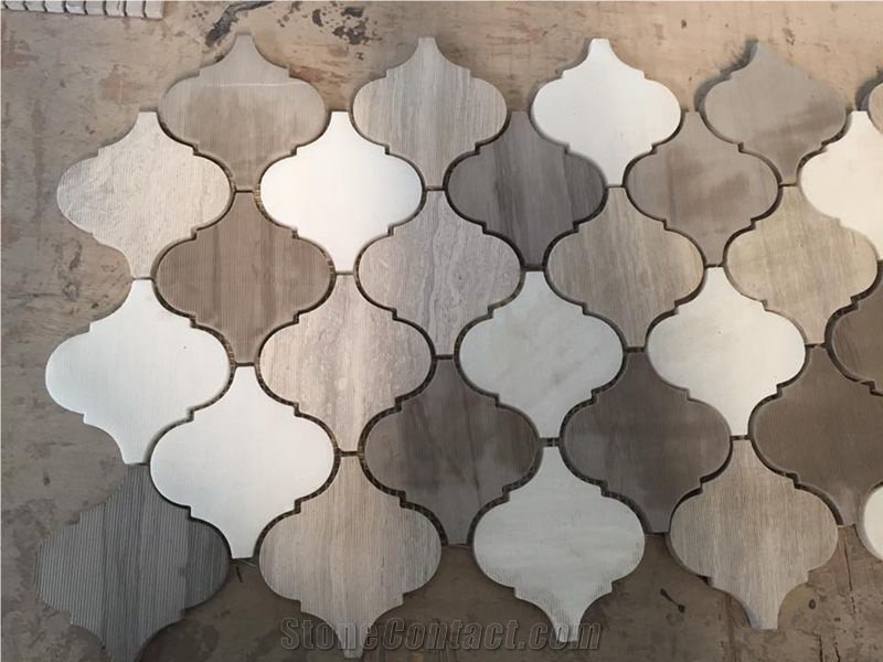 Wooden Marble Mosaic Tiles, Chinese White/Grey Vein Marble Mosaic Tile