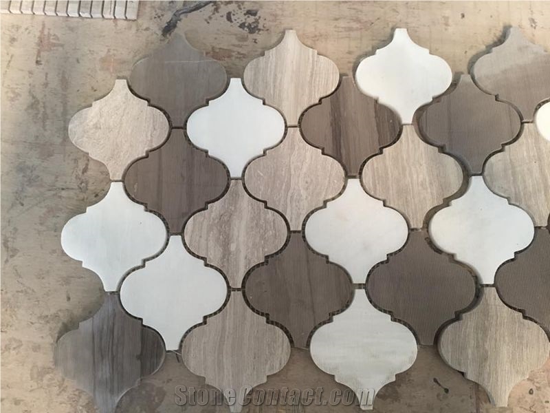 Wooden Marble Mosaic Tiles, Chinese White/Grey Vein Marble Mosaic Tile