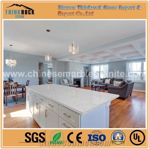 EdgeFinished Niagara Marble Veins White Quartz Kitchen Countertops