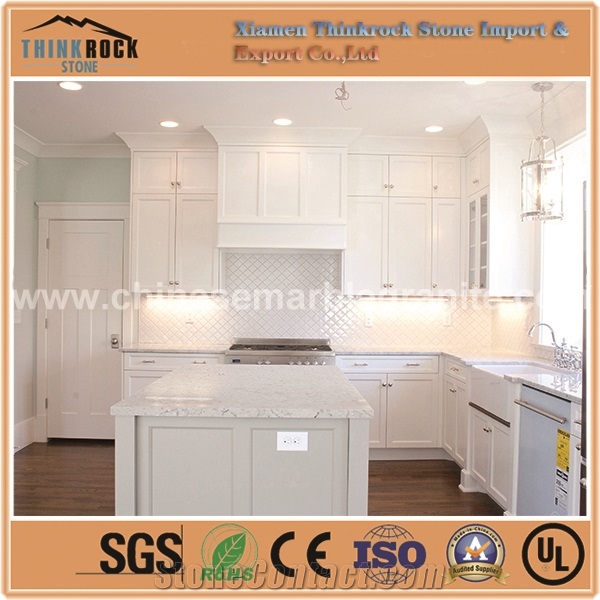 EdgeFinished Niagara Marble Veins White Quartz Kitchen Countertops