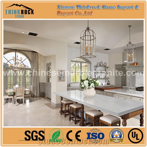 EdgeFinished Niagara Marble Veins White Quartz Kitchen Countertops