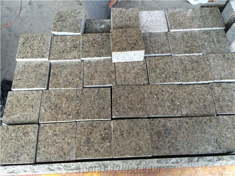 Brown Paving Sets,Brown Color Cube Stone,Brown Granite Driveway Stone