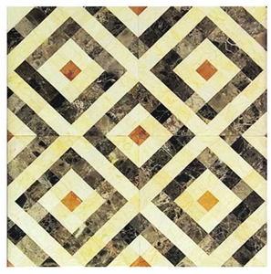Beige Color Natural Mosaic Waterjet Medallions, Square Medallions