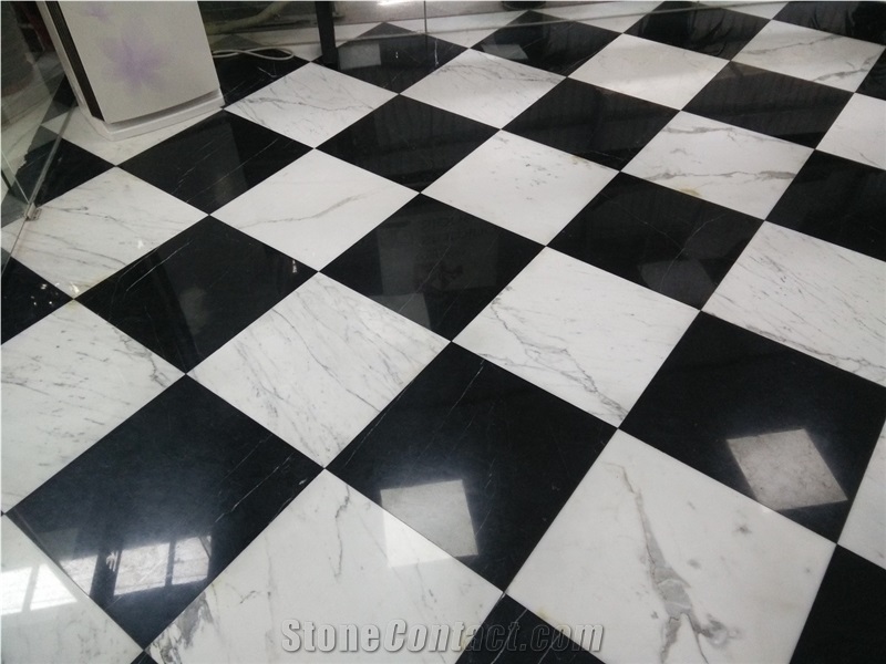Carrara White and Black Marquina Marble Waterjet Medallions Floor Tile