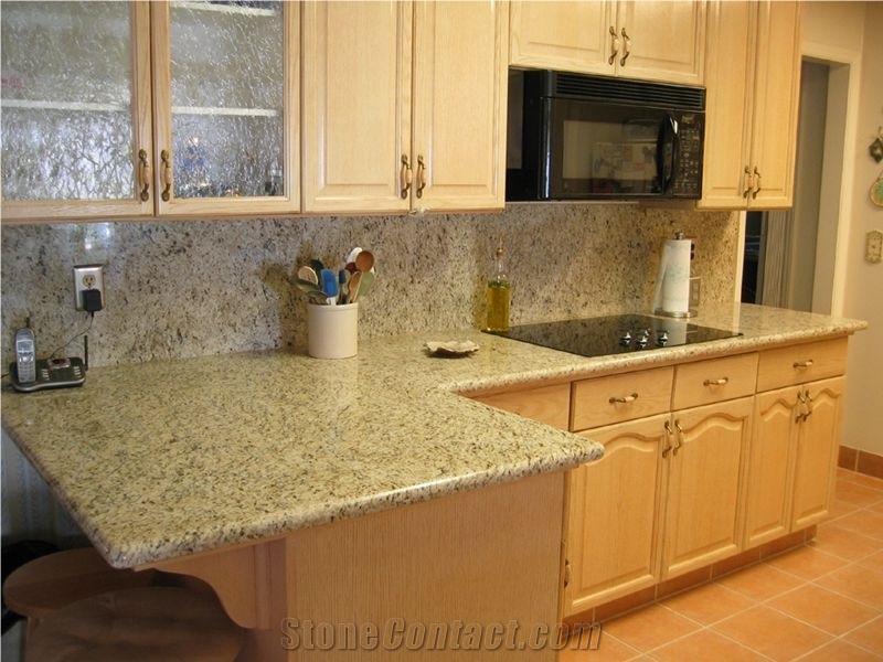 Giallo Ornamental Granite Kitchen Countertops,Light Yellow Granite Top