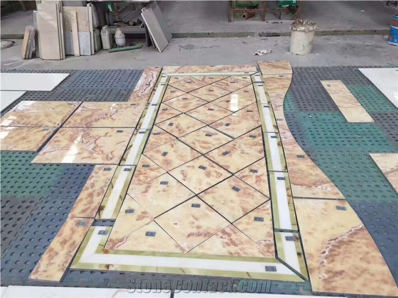 White and Black Marble Waterjet Laminated Tiles, Laminated Marble Slab