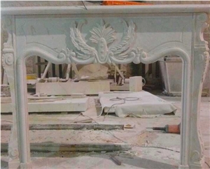 White Marble Flower Handcarved Fireplace Mantel / Fireplace Hearth