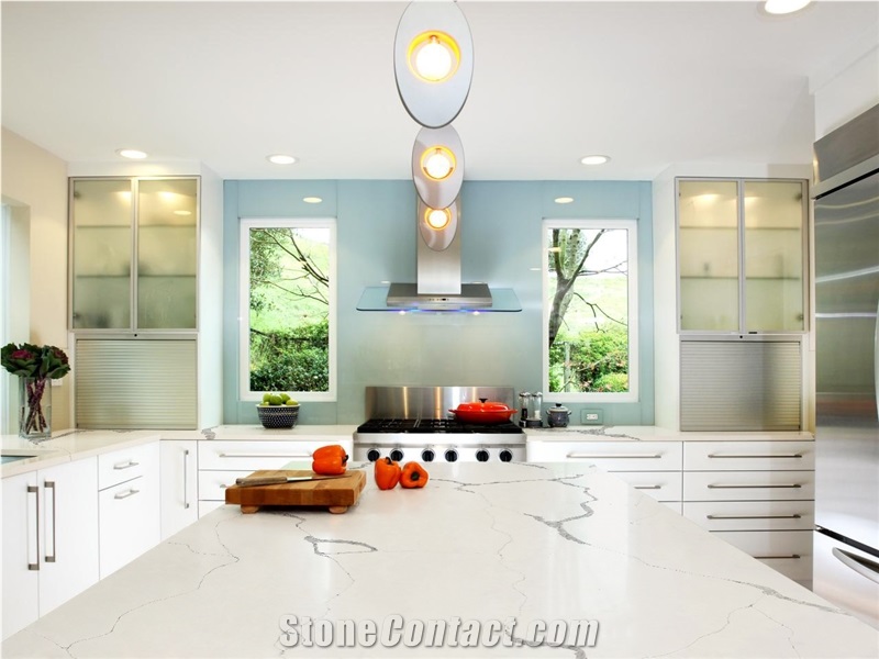 Solid White Grey Engineered Stone Quartz Kitchen Countertops