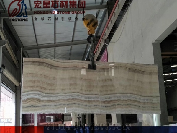 China Beige Onyx Slabs&Tiles Colorful Bookmatch Straight Grey Veins