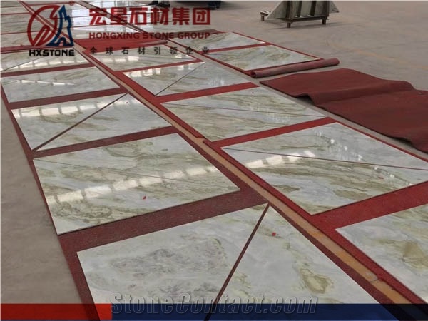 China Marble Changbai Jade Slab Tile Quarry White Green Color Backlit