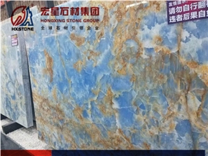 Polished Backlit Bookmatched Pakistan Blue Onyx Slabs&Tiles for Wall