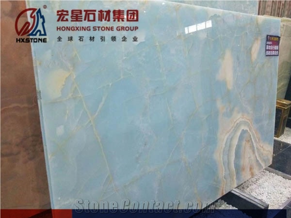 Polished Backlit Bookmatched Pakistan Blue Onyx Slabs&Tiles for Wall