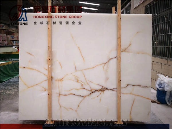 Polished Iran Golden White Onyx Pattern Slabs Tiles for Wall Covering
