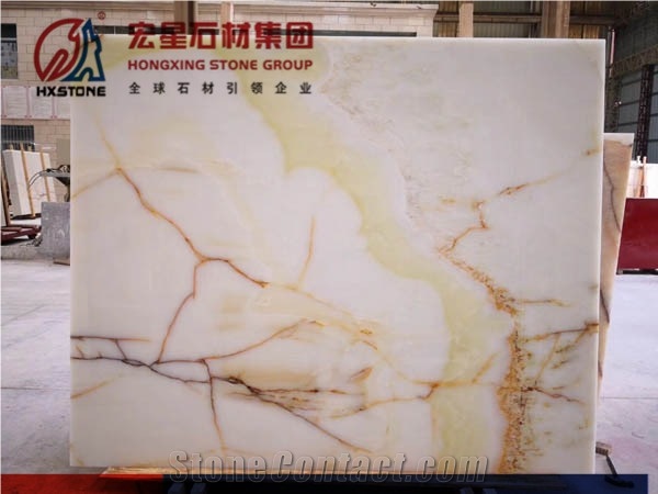 Polished Iran Golden White Onyx Pattern Slabs Tiles for Wall Covering